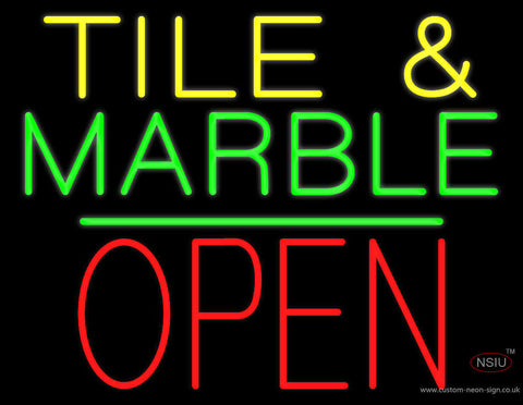 Tile and Marble Block Open Green Line Neon Sign