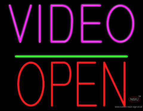 Video Open Block Green Line Neon Sign 