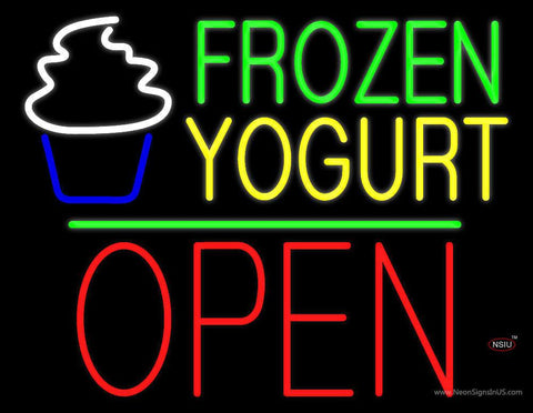 Frozen Yogurt Block Open Green Line Real Neon Glass Tube Neon Sign