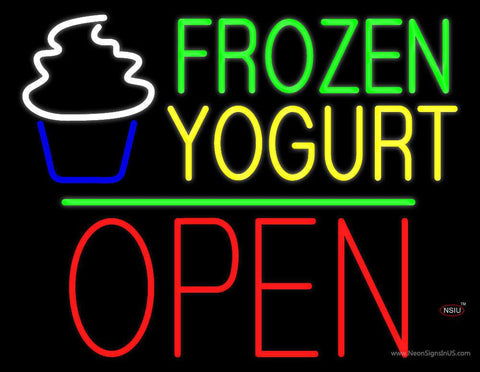 Frozen Yogurt Block Open Green Line Real Neon Glass Tube Neon Sign 