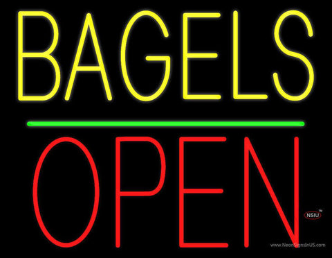 Bagels Block Open Green Line Real Neon Glass Tube Neon Sign