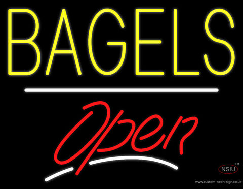 Yellow Bagels Open White Line Neon Sign 