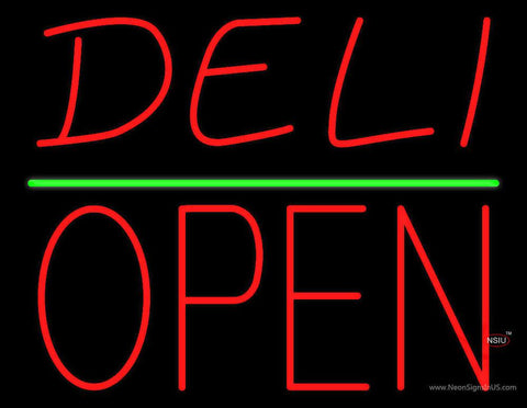 Deli Block Open Green Line Real Neon Glass Tube Neon Sign 
