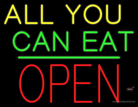 All You Can Eat Block Open Green Line Real Neon Glass Tube Neon Sign 