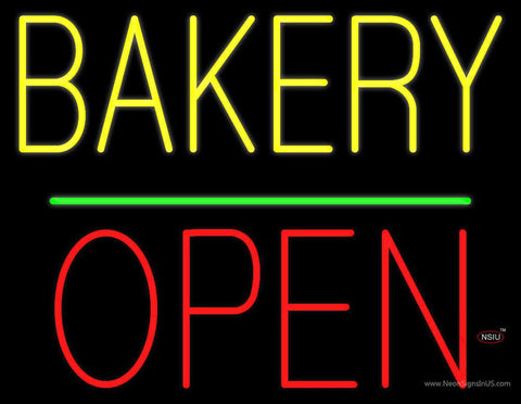 Bakery Block Open Green Line Real Neon Glass Tube Neon Sign 