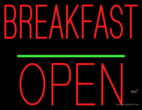 Breakfast Block Open Green Line Real Neon Glass Tube Neon Sign 