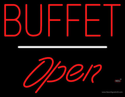 Block Buffet Open White Line Real Neon Glass Tube Neon Sign