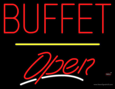 Block Buffet Open Yellow Line Real Neon Glass Tube Neon Sign