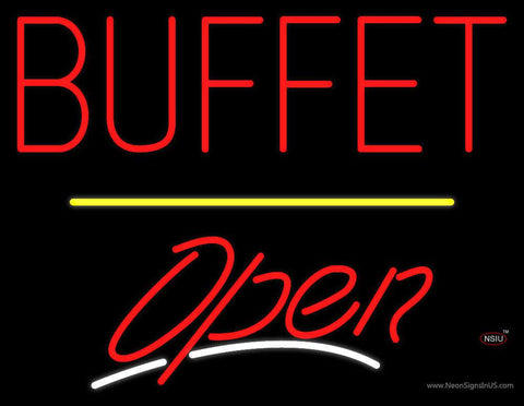 Block Buffet Open Yellow Line Real Neon Glass Tube Neon Sign 