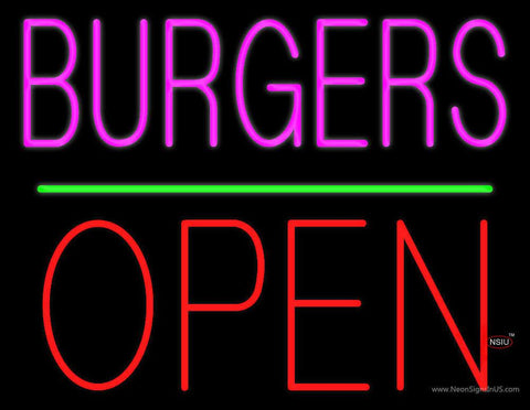 Burgers Block Open Green Line Real Neon Glass Tube Neon Sign 