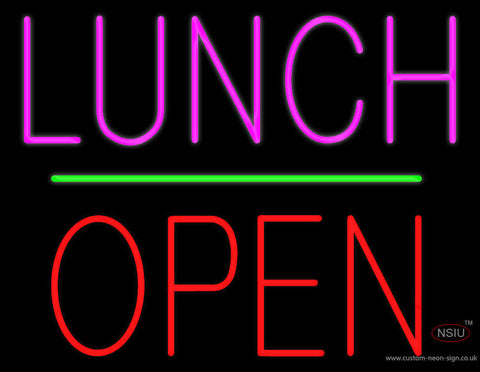 Lunch Block Open Green Line Neon Sign 