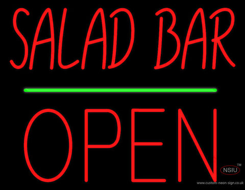 Red Salad Bar Block Open Green Line Neon Sign 