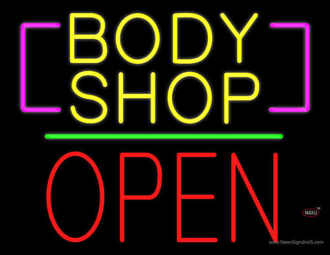 Body Shop Open Block Green Line Real Neon Glass Tube Neon Sign 