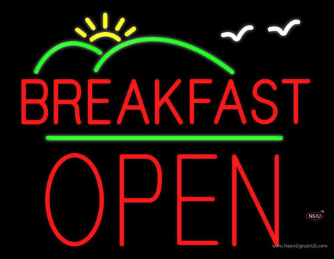 Breakfast Logo Block Open Green Line Real Neon Glass Tube Neon Sign 
