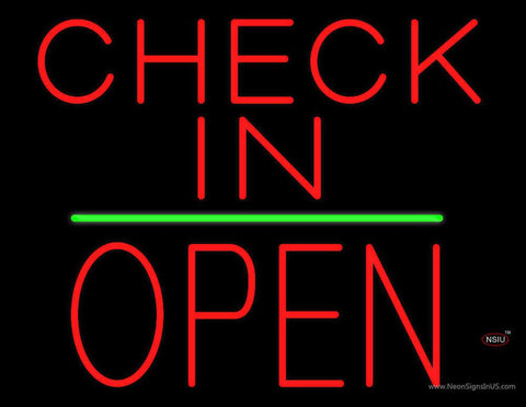 Check In Block Open Green Line Real Neon Glass Tube Neon Sign 