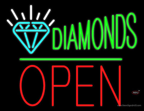 Diamonds Logo Block Open Green Line Real Neon Glass Tube Neon Sign