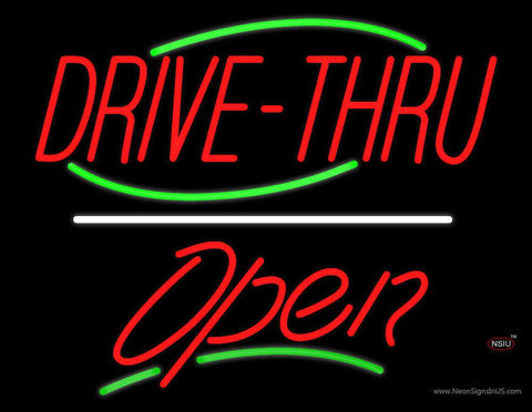 Drive-Thru Open Yellow Line Real Neon Glass Tube Neon Sign