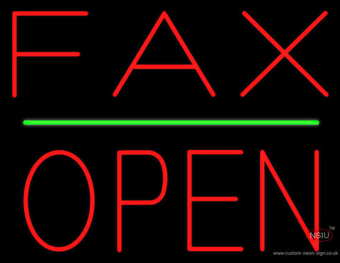 Red Fax Block Open Green Line Neon Sign 