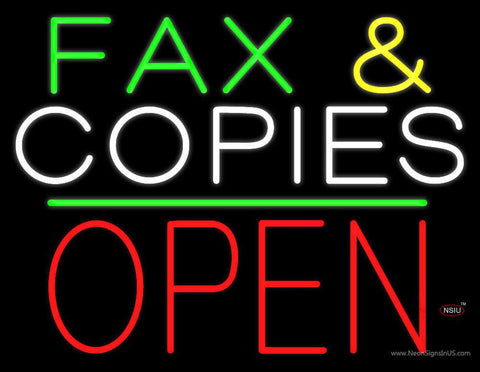 Fax and Copies Block Open Green Line Real Neon Glass Tube Neon Sign 