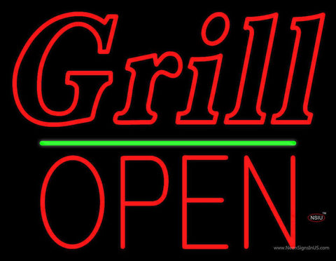 Grill Block Open Green Line Real Neon Glass Tube Neon Sign 