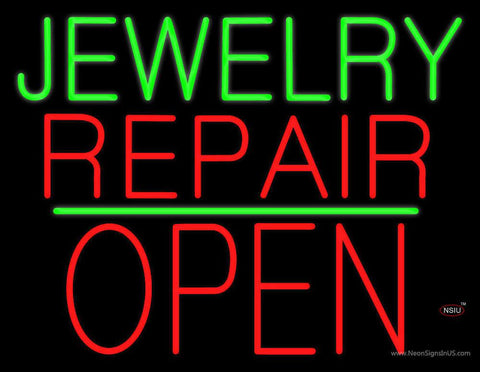 Jewelry Repair Block Open Green Line Real Neon Glass Tube Neon Sign 