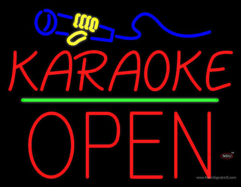 Karaoke Logo Block Open Green Line Real Neon Glass Tube Neon Sign