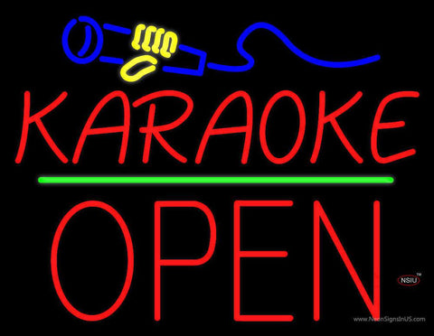 Karaoke Logo Block Open Green Line Real Neon Glass Tube Neon Sign 