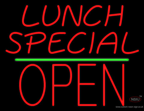Lunch Special Block Open Green Line Neon Sign 
