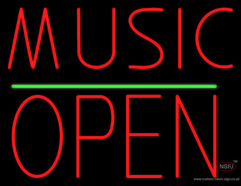 Music Open Block Green Line Neon Sign 