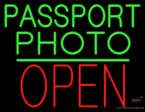 Passport Photo Open Block Green Line Neon Sign 