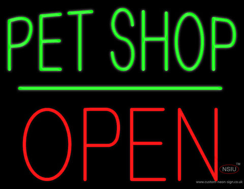 Pet Shop Block Open Green Line Neon Sign 
