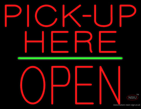 Red Pick-Up Here Block Open Green Line Neon Sign