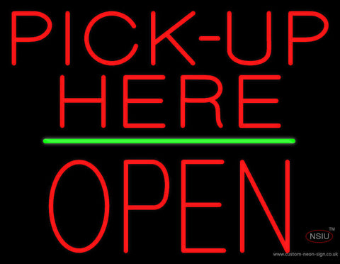 Red Pick-Up Here Block Open Green Line Neon Sign 