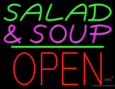 Salad & Soup Block Open Green Line Neon Sign