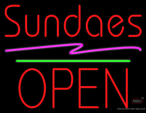 Red Sundaes Block Open Green Line Neon Sign 