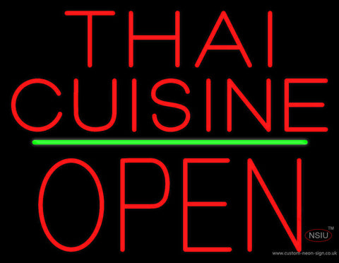 Thai Cuisine Block Open Green Line Neon Sign