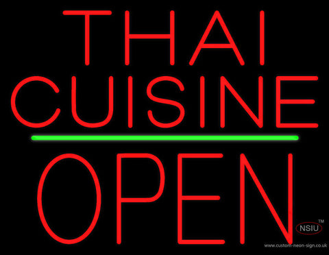Thai Cuisine Block Open Green Line Neon Sign 