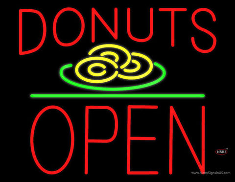 Donut Red and Logo Block Open Green Line Real Neon Glass Tube Neon Sign