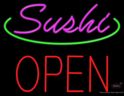 Pink Sushi Block Open Neon Sign