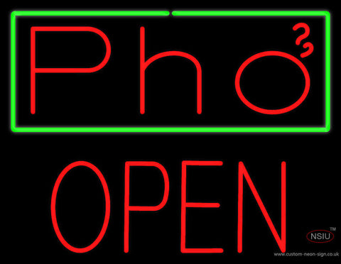 Pho with Green Border Block Open Neon Sign