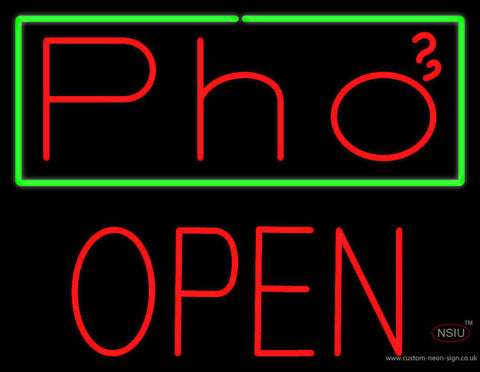 Pho with Green Border Block Open Neon Sign 