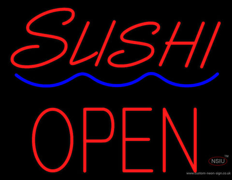 Red Sushi Block Open Blue Curve Neon Sign