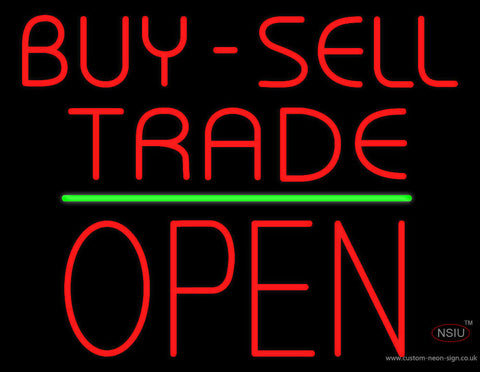 Red Buy Sell Trade Block Open Green Line Neon Sign 