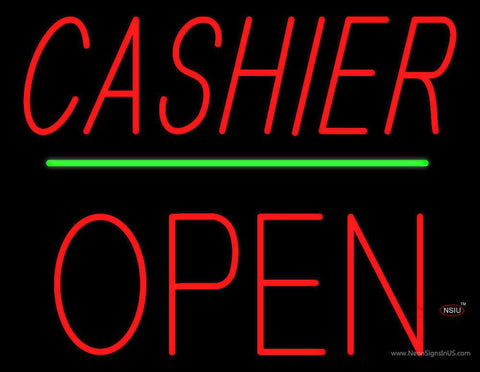 Cashier Block Open Green Line Real Neon Glass Tube Neon Sign