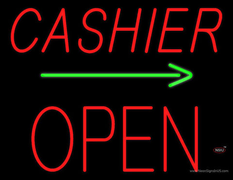 Cashier Block Open with Arrow Real Neon Glass Tube Neon Sign