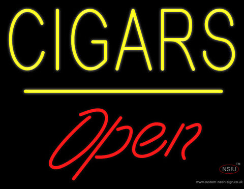 Yellow Cigars Open Line Neon Sign 
