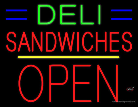Deli Sandwiches Block Open Yellow Line Real Neon Glass Tube Neon Sign 