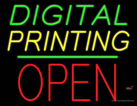 Digital Printing Block Open Green Line Real Neon Glass Tube Neon Sign 