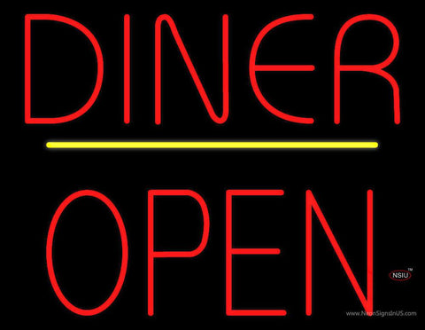 Diner Block Open Yellow Line Real Neon Glass Tube Neon Sign 