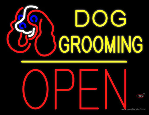 Dog Grooming Block Open Yellow Line Real Neon Glass Tube Neon Sign 
